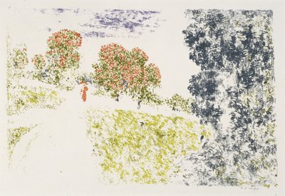 Vrouw in rood in een landschap door Ker Xavier Roussel
